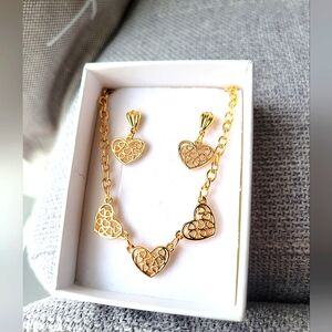 Handmade/Recycled Gold Heart Earring and Necklace Set